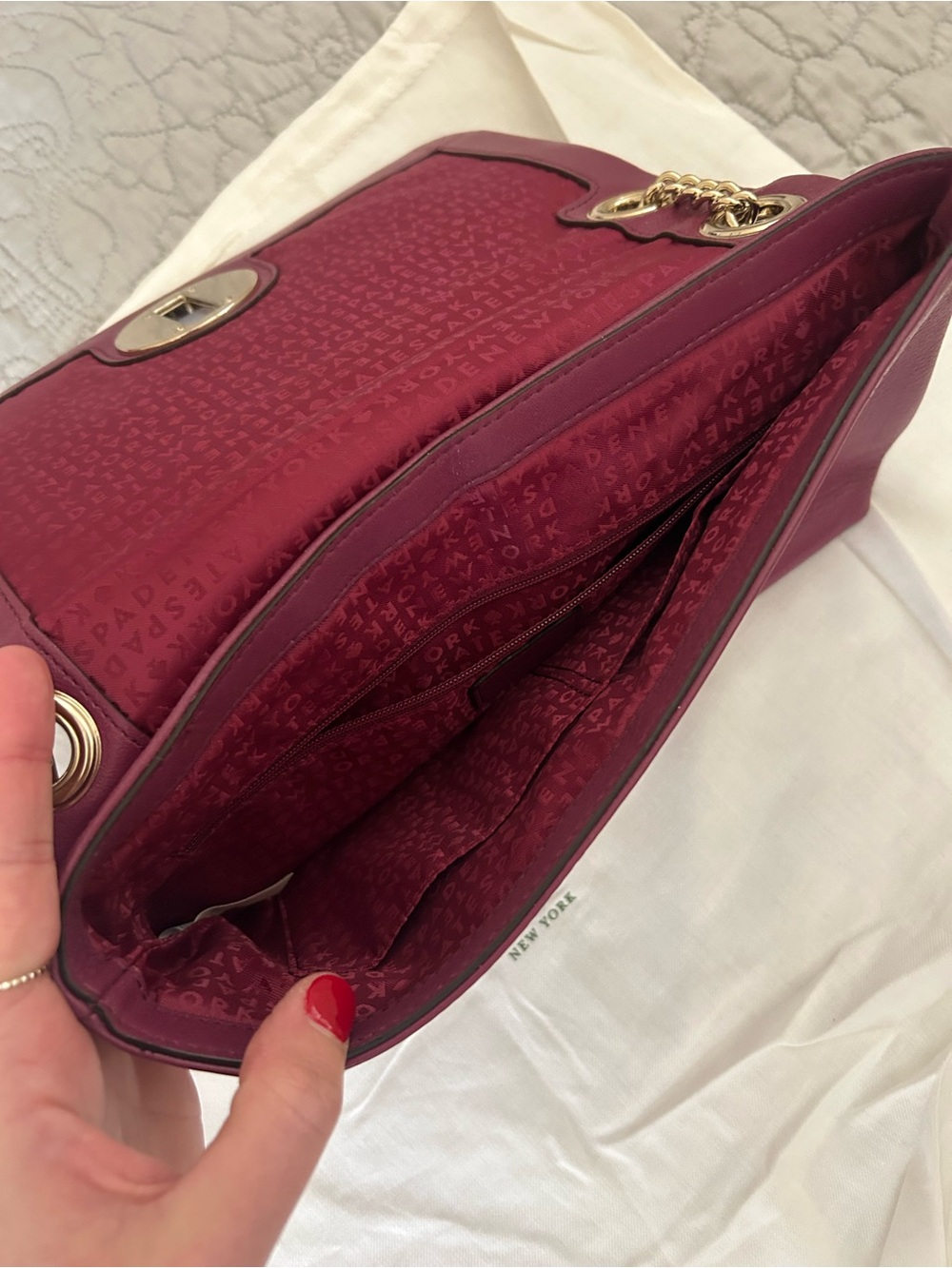 kate spade quilted plum leather chain shoulder bag with gold hardware - Picture 2 of 3